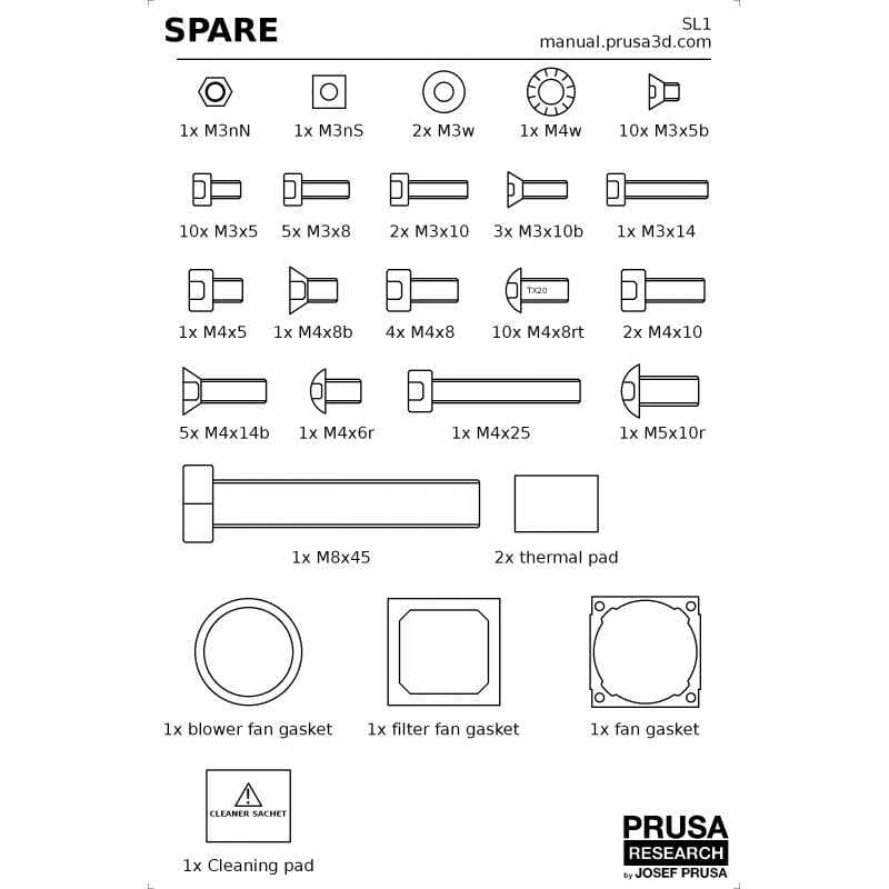 SL1 Fasteners - spare bag